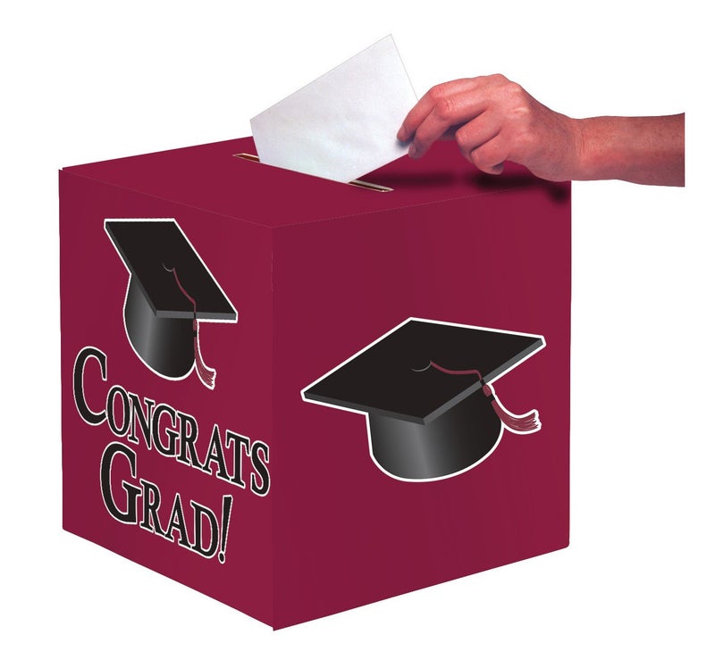 Creative Converting Congrats Grad Card Holder Box, Burgundy - - Image 1